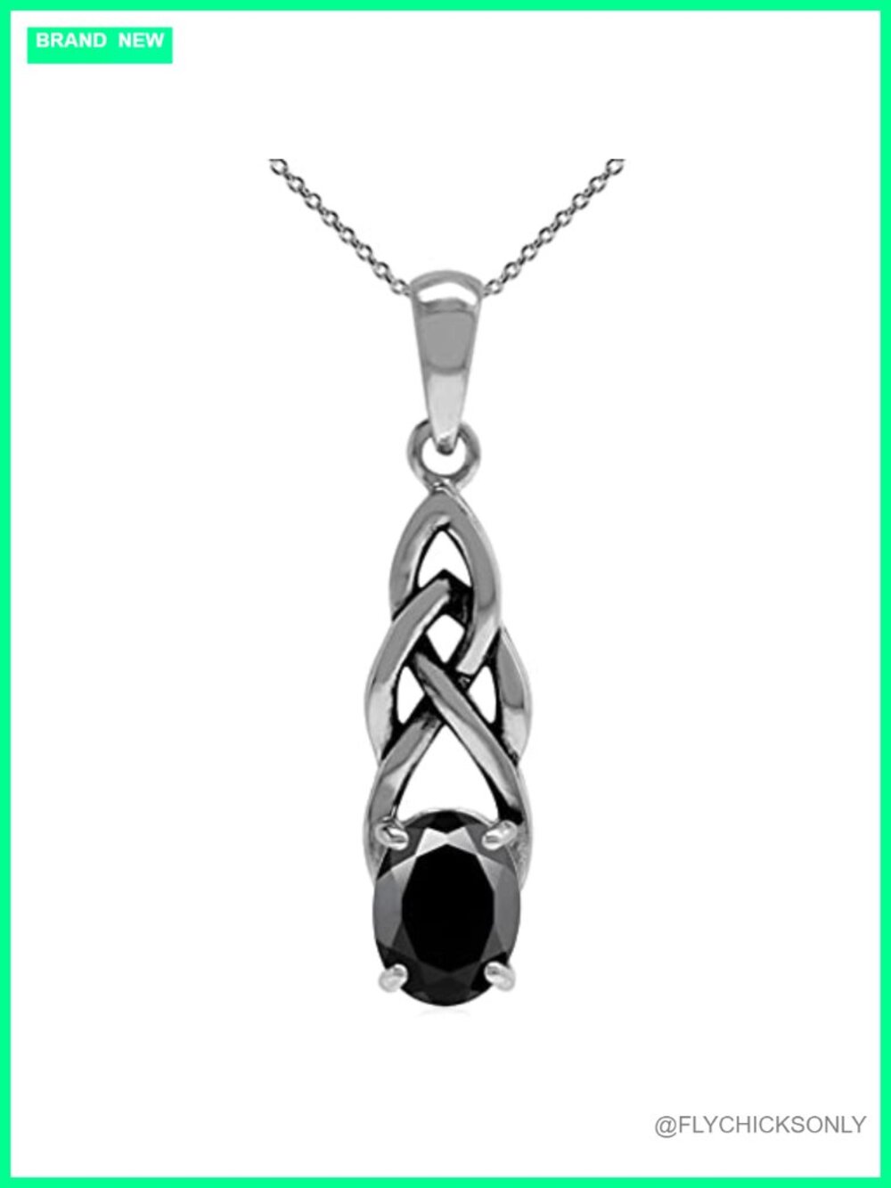 Silvershake 925 Sterling Silver Celtic Knot Black Onyx Pendant Necklace 18 Inch